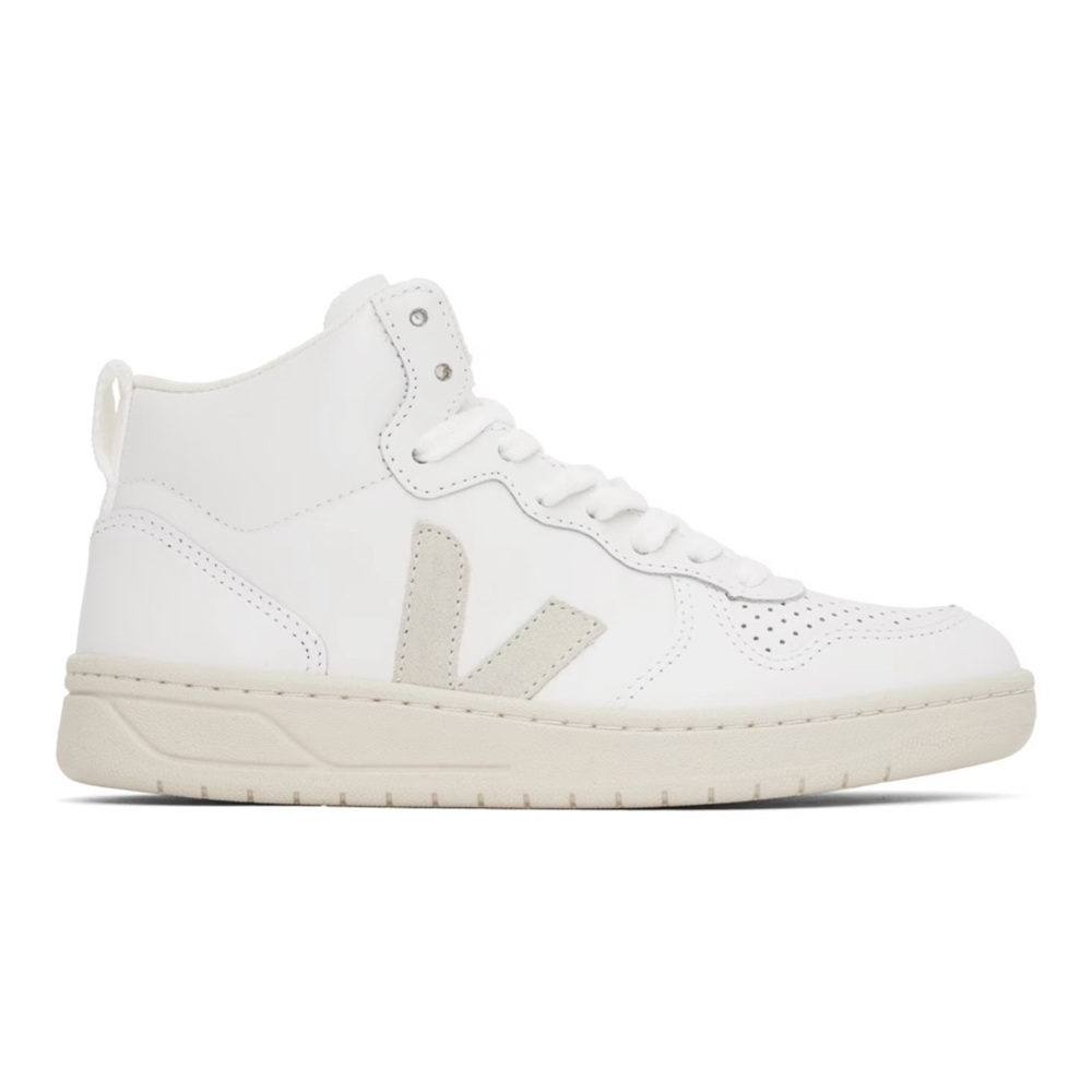 Veja white V-15 high top sneakers